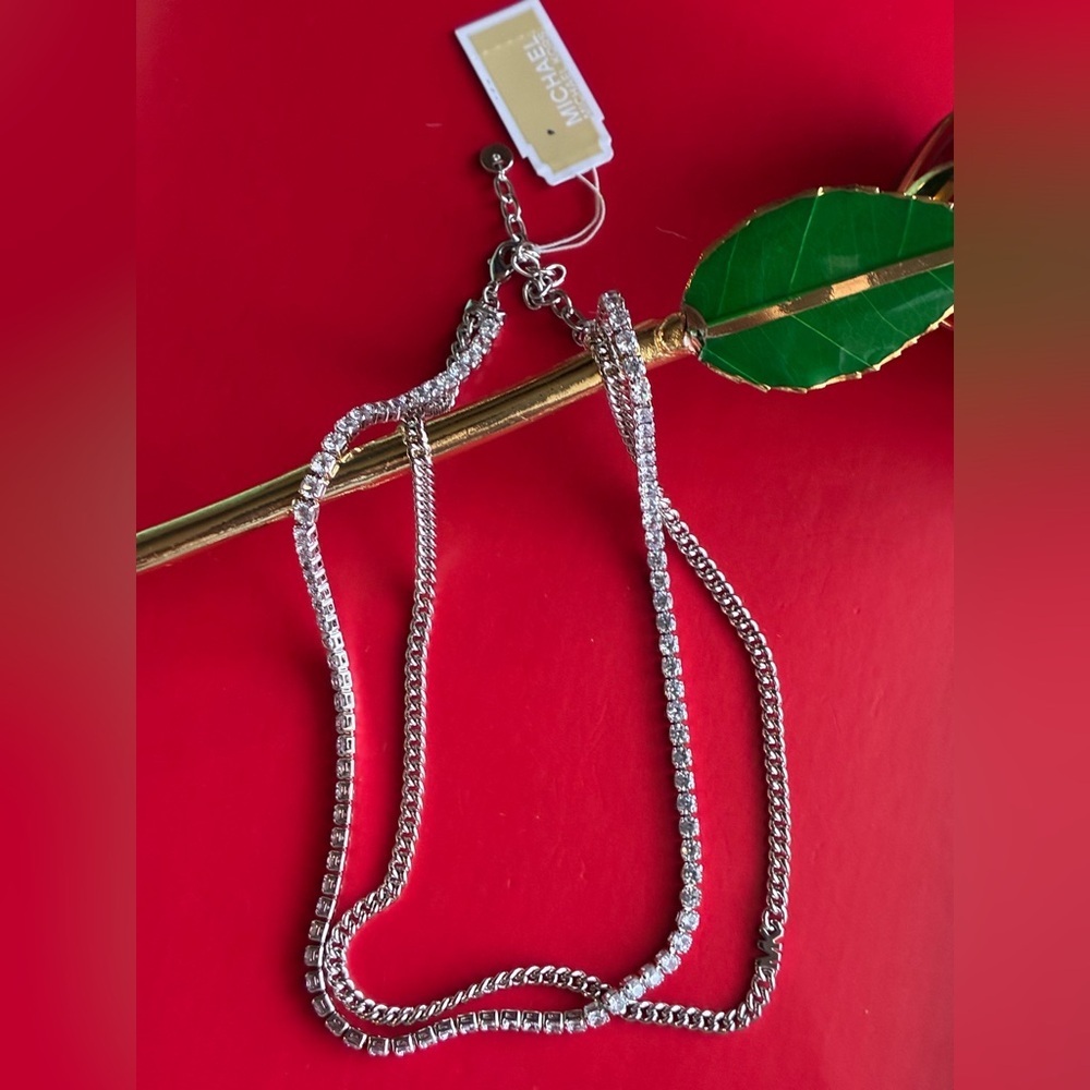 Michael Kors Necklace,Michael Kors Silver and Crystal Necklace - Picture 2 of 11